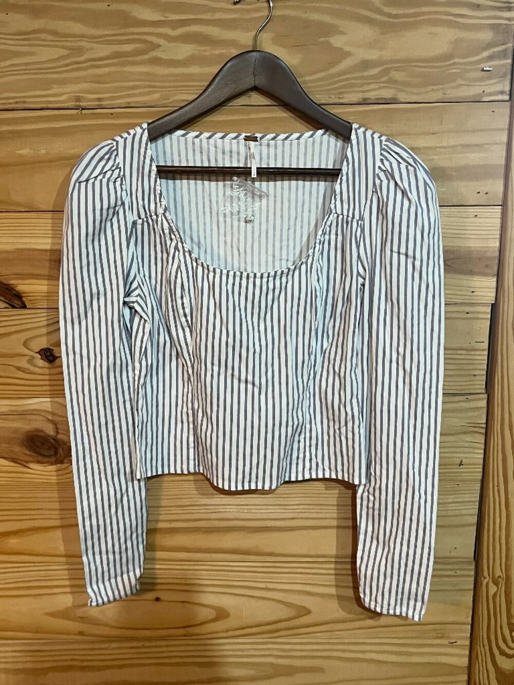 Free People Caroline Striped Fitted Blouse Puff Sleeve Size Small New Side Zip